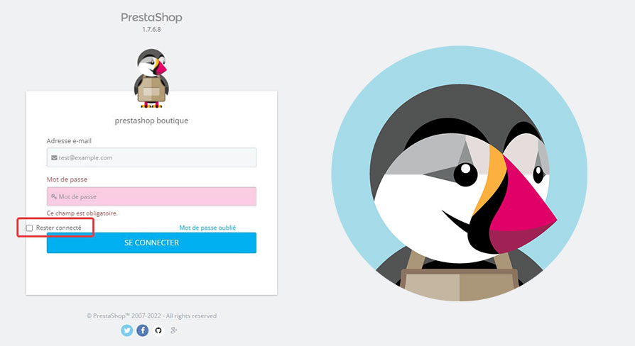 Problème avec la case « Rester connecté » du backoffice PrestaShop