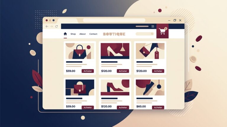 Boutique en ligne PrestaShop affichée dans un navigateur, illustration d'un site e-commerce