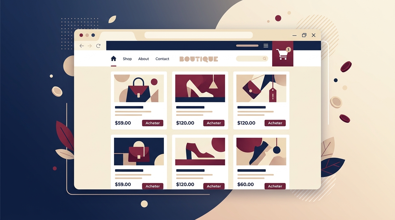 Boutique en ligne PrestaShop affichée dans un navigateur, illustration d'un site e-commerce